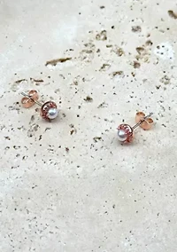 14k Rose Gold Plated Freshwater Pearl CZ Halo Stud Earrings