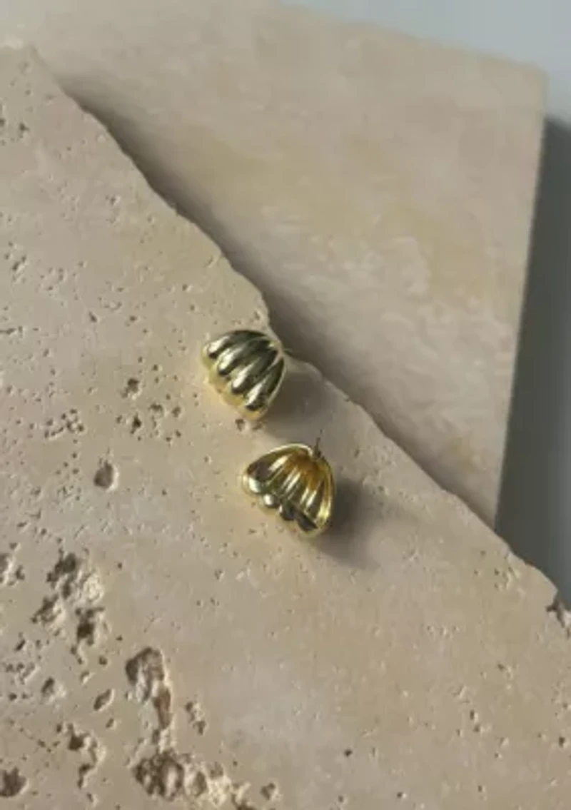 14k Gold Plated Fluted Wrap Around Huggie Earrings