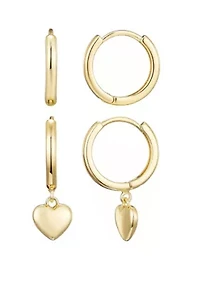 14k Gold Plated Heart Huggie Earring Set