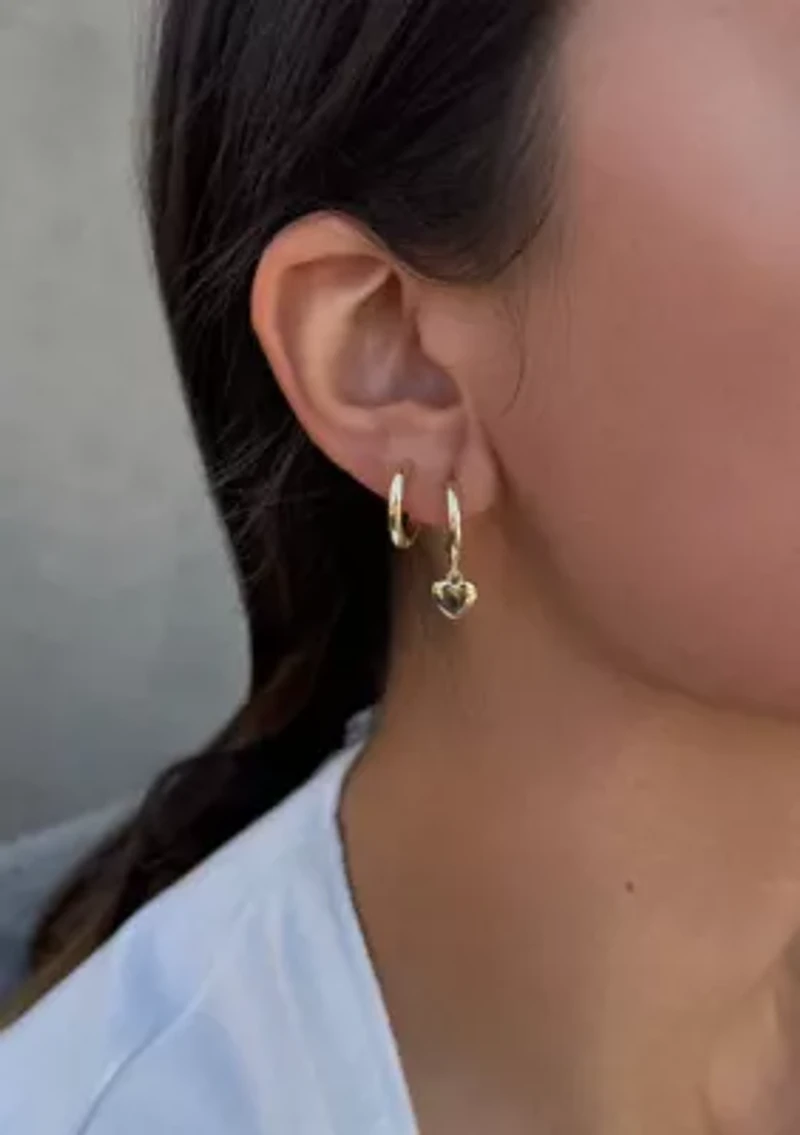 14k Gold Plated Heart Huggie Earring Set