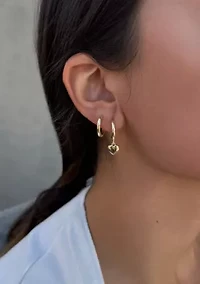 14k Gold Plated Heart Huggie Earring Set