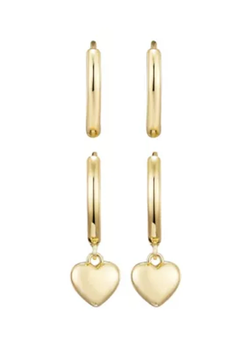 14k Gold Plated Heart Huggie Earring Set