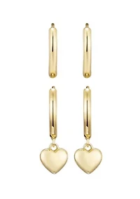 14k Gold Plated Heart Huggie Earring Set