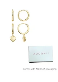 14k Gold Plated Heart Huggie Earring Set