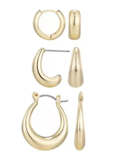 14k Gold Plated Set of 3 Hoop Earrings Set