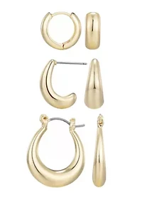 14k Gold Plated Set of 3 Hoop Earrings Set