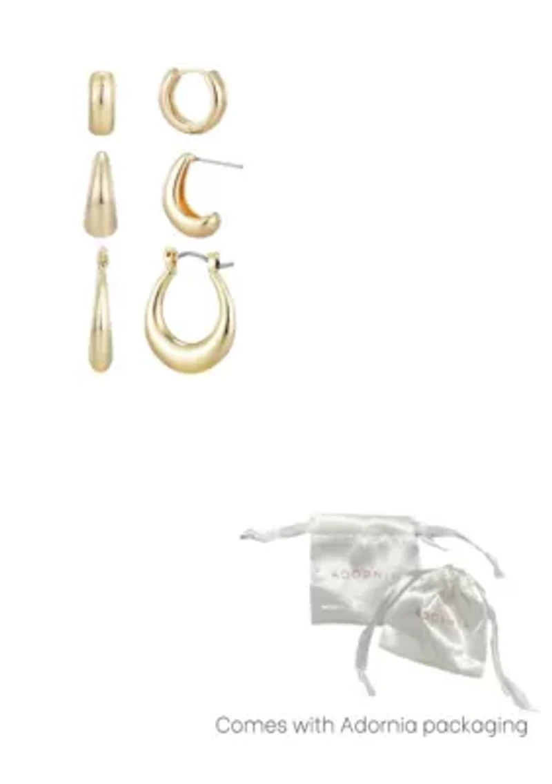 14k Gold Plated Set of 3 Hoop Earrings Set
