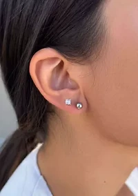 14k Gold and Silver Plated Ball and CZ Solitaire Stud Set