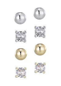 14k Gold and Silver Plated Ball and CZ Solitaire Stud Set