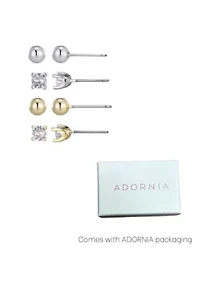 14k Gold and Silver Plated Ball and CZ Solitaire Stud Set