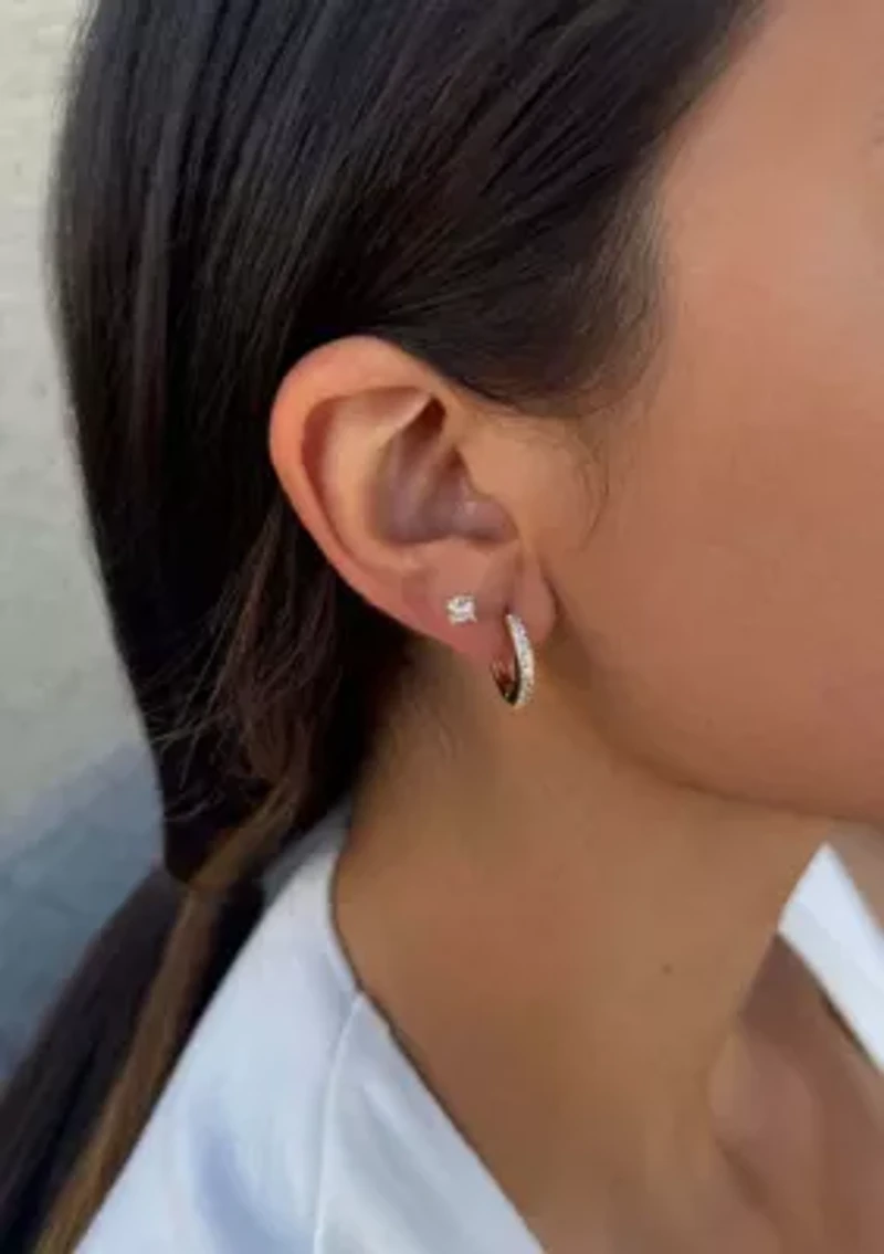 14k Gold Plated CZ Huggie and Solitaire Stud Set