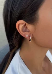 14k Gold Plated CZ Huggie and Solitaire Stud Set