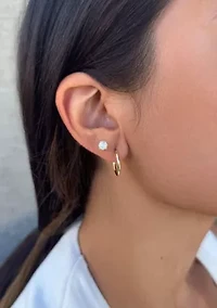 14k Gold Plated Hoop, Solitaire and Ball Stud Set