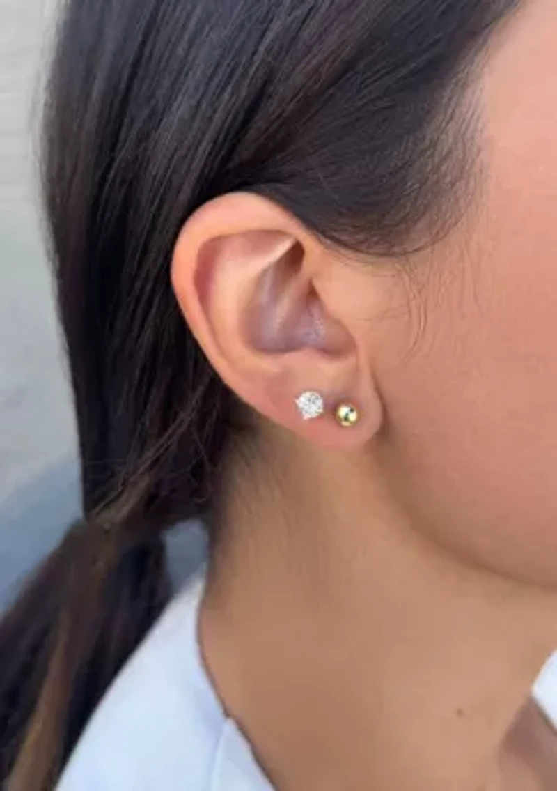 14k Gold Plated Hoop, Solitaire and Ball Stud Set