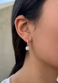 Silver Plated Cushion Halo CZ Huggie Earrings