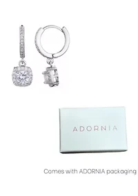 Silver Plated Cushion Halo CZ Huggie Earrings