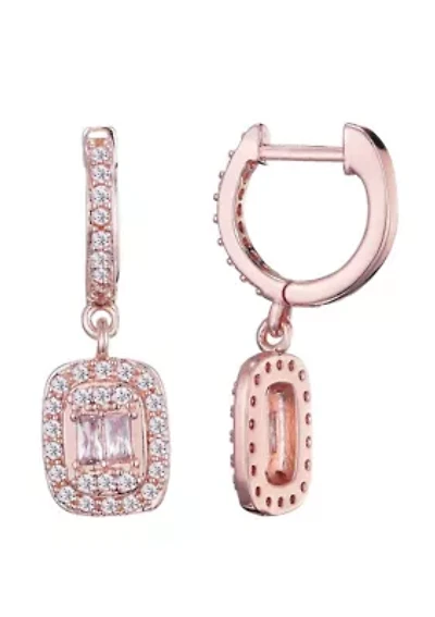 14k Rose Gold Plated Asher Cut Halo CZ Huggie Earrings