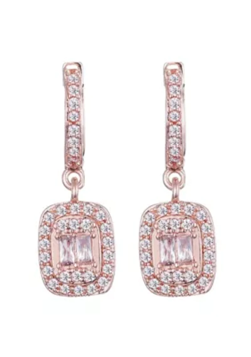 14k Rose Gold Plated Asher Cut Halo CZ Huggie Earrings