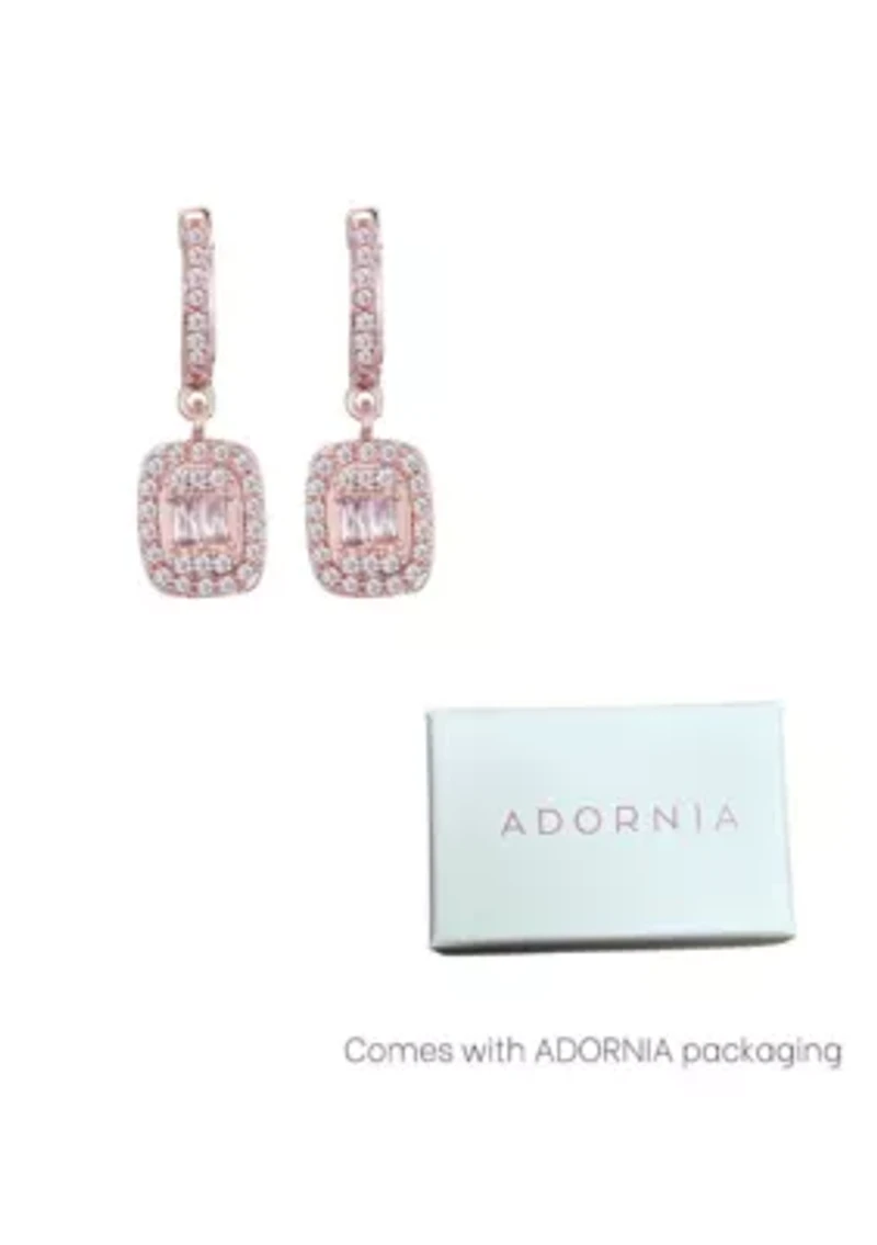 14k Rose Gold Plated Asher Cut Halo CZ Huggie Earrings