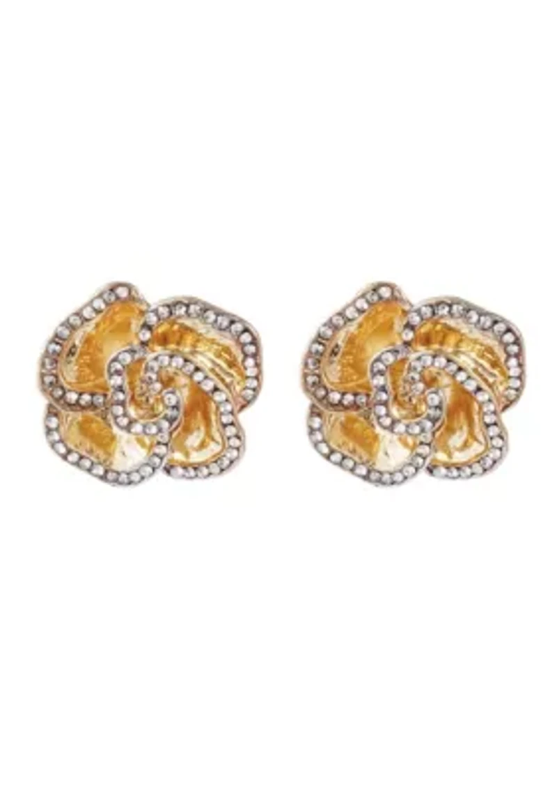 Gold Plated Crystal Encrusted Flower Stud Earrings