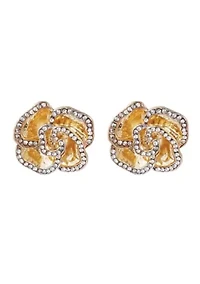 Gold Plated Crystal Encrusted Flower Stud Earrings