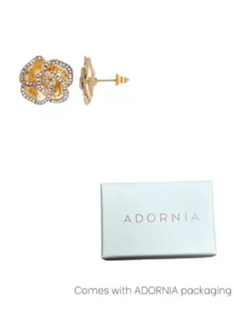 Gold Plated Crystal Encrusted Flower Stud Earrings