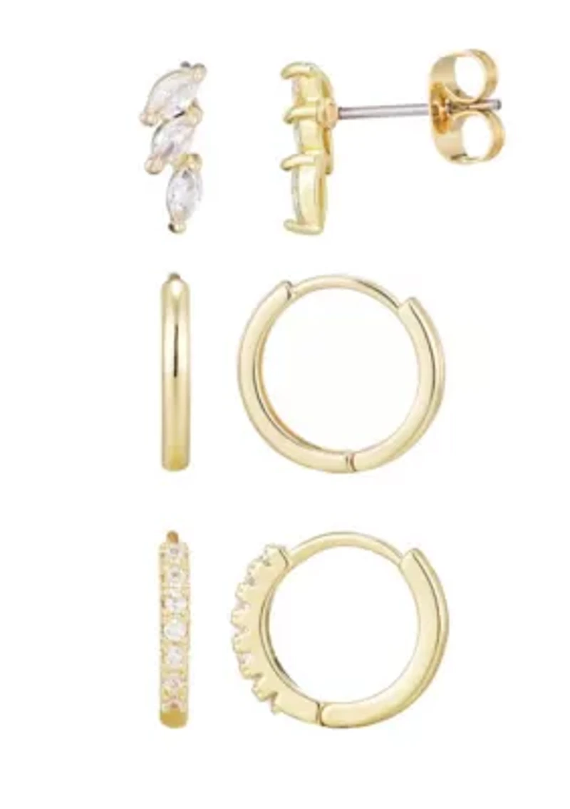 14k Gold Plated Huggie and Stud Earring Set