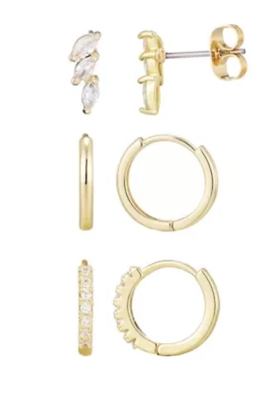 14k Gold Plated Huggie and Stud Earring Set
