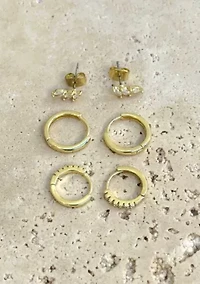14k Gold Plated Huggie and Stud Earring Set