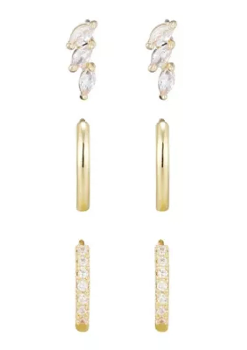 14k Gold Plated Huggie and Stud Earring Set