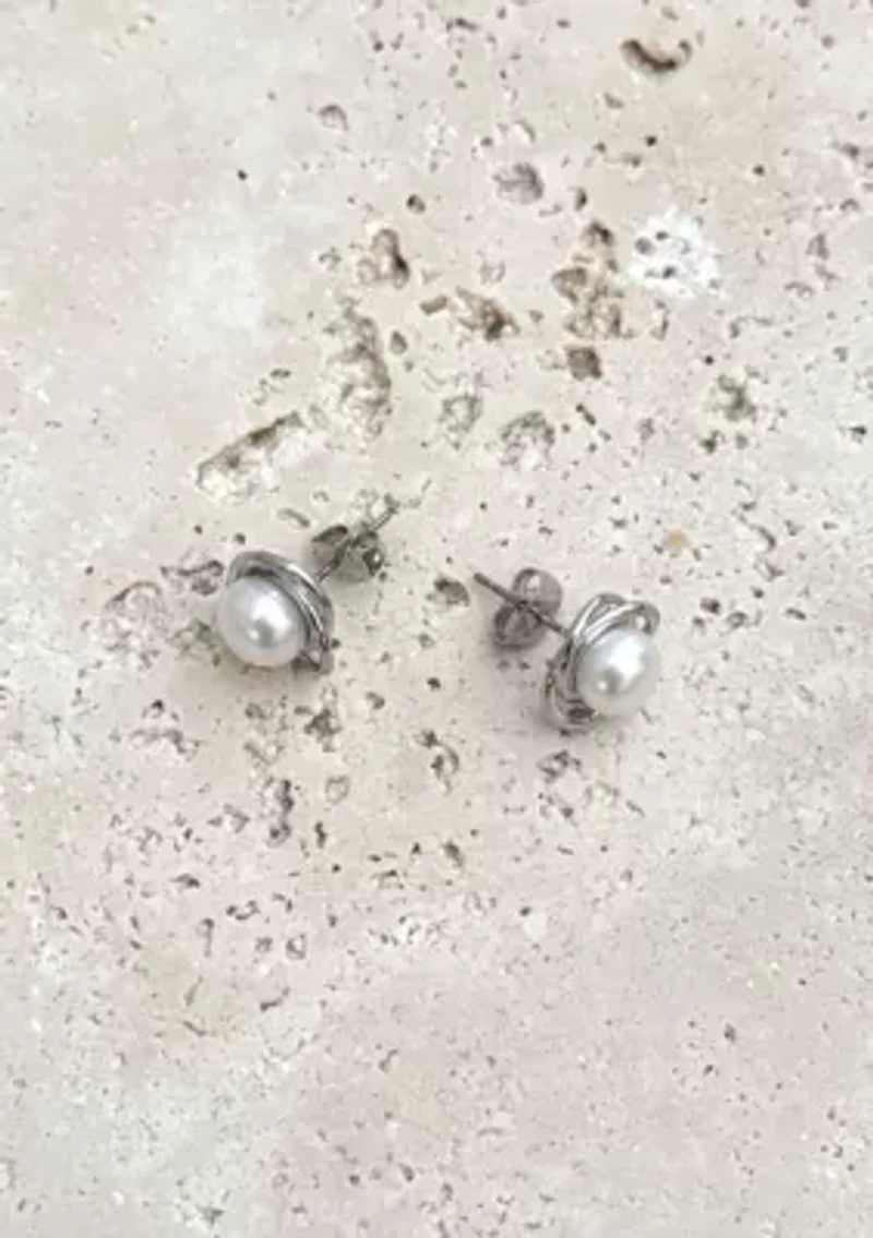 Silver Plated Freshwater Pearl Stud Earrings