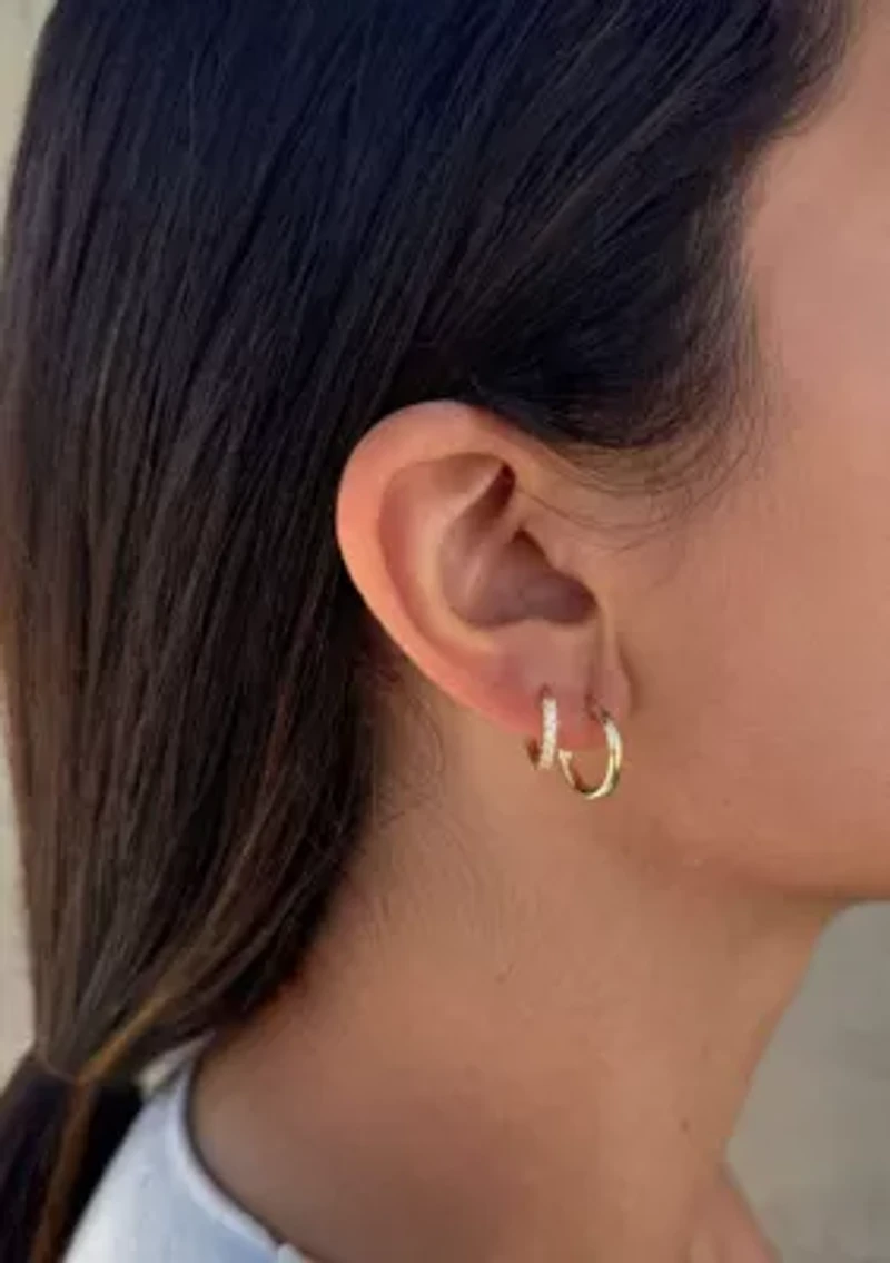 14k Gold Plated CZ Hoop and Solitaire Stud Set