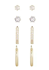 14k Gold Plated CZ Hoop and Solitaire Stud Set