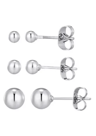 Tarnish Resistant Silver Set of 3 Ball Stud Earrings