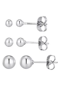 Tarnish Resistant Silver Set of 3 Ball Stud Earrings