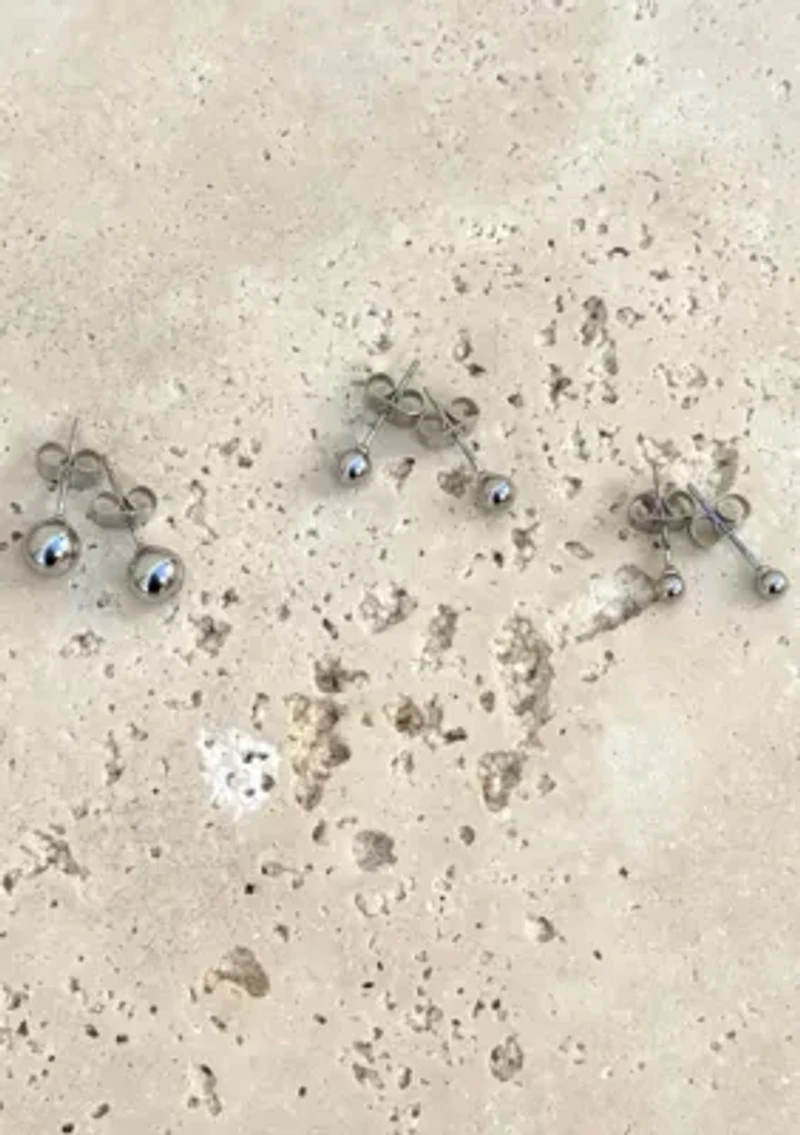 Tarnish Resistant Silver Set of 3 Ball Stud Earrings