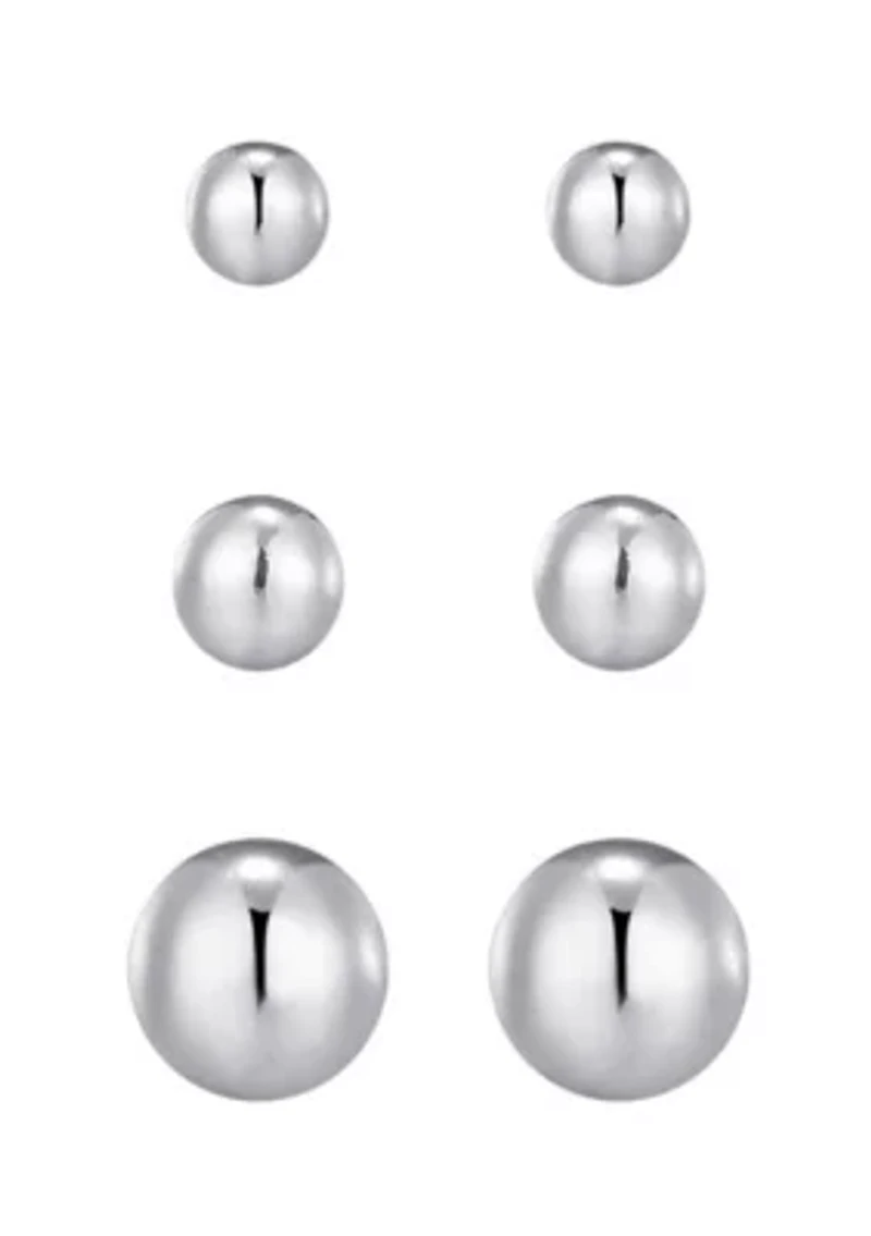 Tarnish Resistant Silver Set of 3 Ball Stud Earrings