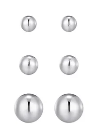 Tarnish Resistant Silver Set of 3 Ball Stud Earrings