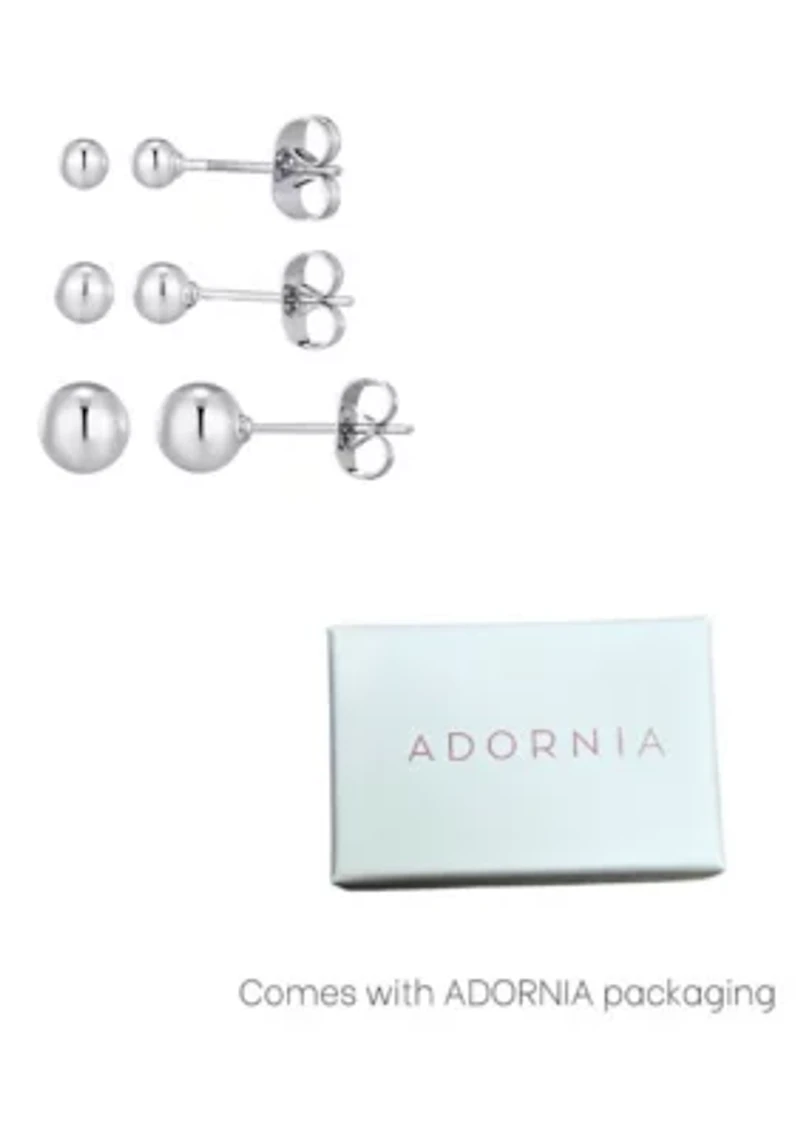 Tarnish Resistant Silver Set of 3 Ball Stud Earrings