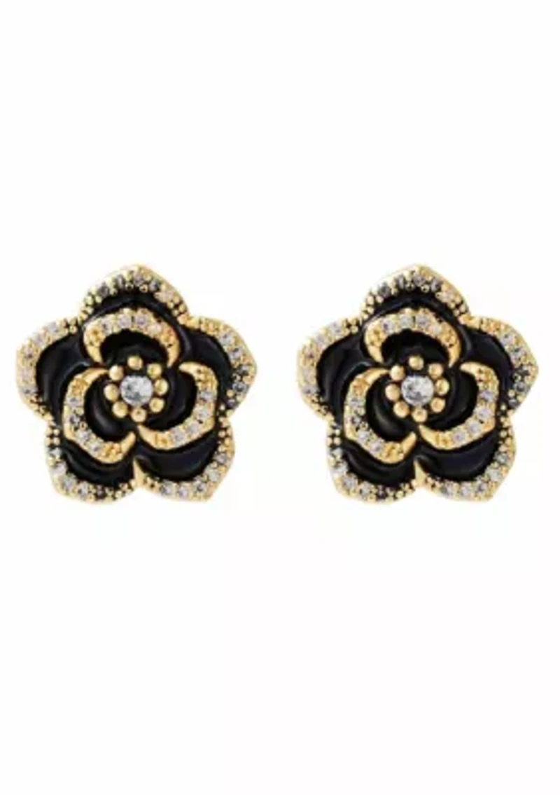 14k Gold Plated Black CZ Carnelian Earrings