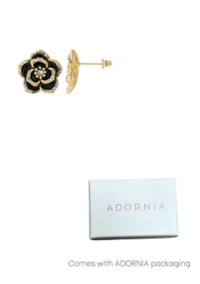 14k Gold Plated Black CZ Carnelian Earrings