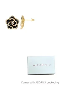 14k Gold Plated Black CZ Carnelian Earrings