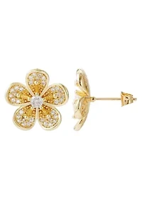 14k Gold Plated CZ Flower Stud Earrings