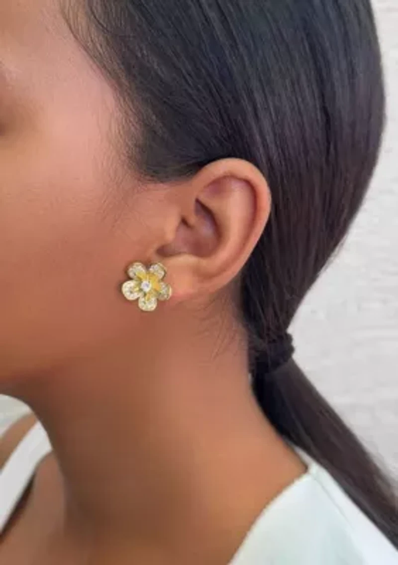 14k Gold Plated CZ Flower Stud Earrings