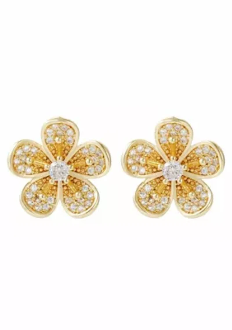 14k Gold Plated CZ Flower Stud Earrings