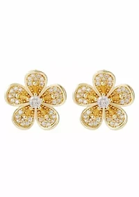 14k Gold Plated CZ Flower Stud Earrings