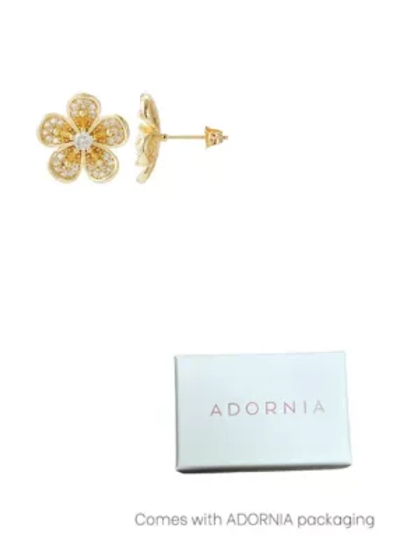 14k Gold Plated CZ Flower Stud Earrings
