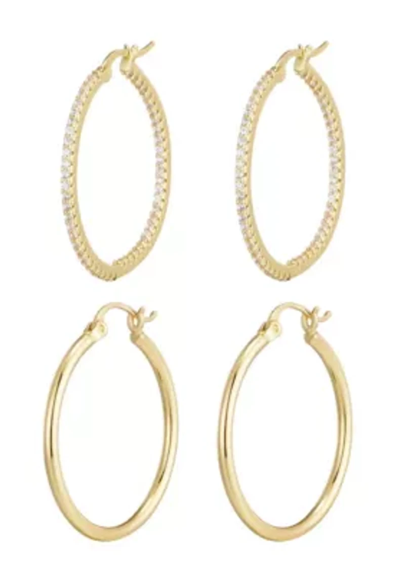 14k Gold Plated Infinity CZ and Plain Hoop Earring Set