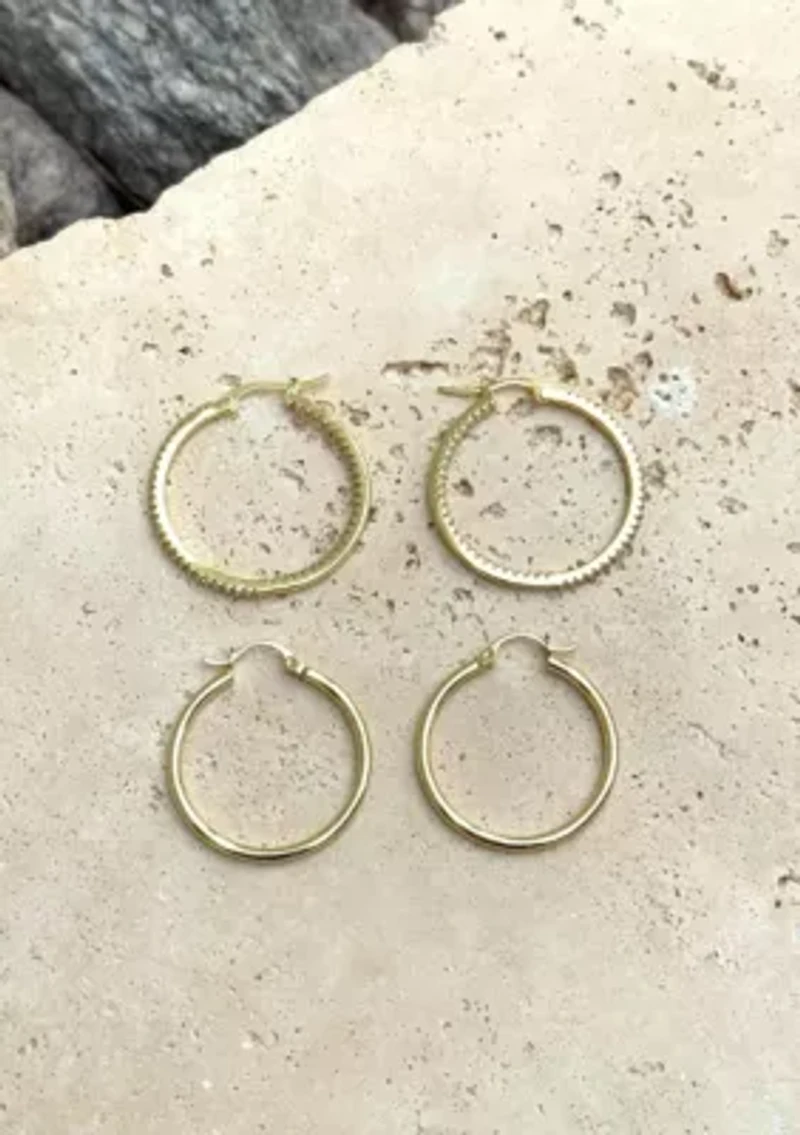 14k Gold Plated Infinity CZ and Plain Hoop Earring Set