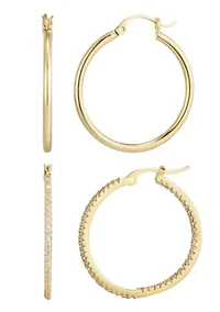 14k Gold Plated Infinity CZ and Plain Hoop Earring Set